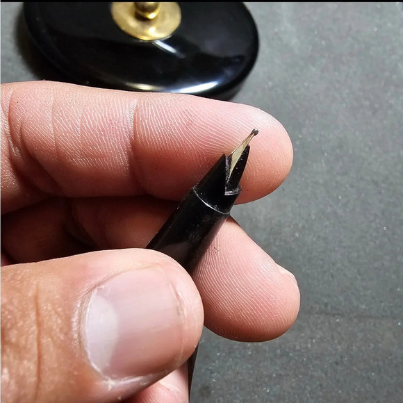 VINTAGE PARKER BLACK FOUNTAIN PEN DESK SET BLACK ONYX OVAL BASE HOLDER - Picture 6 of 9